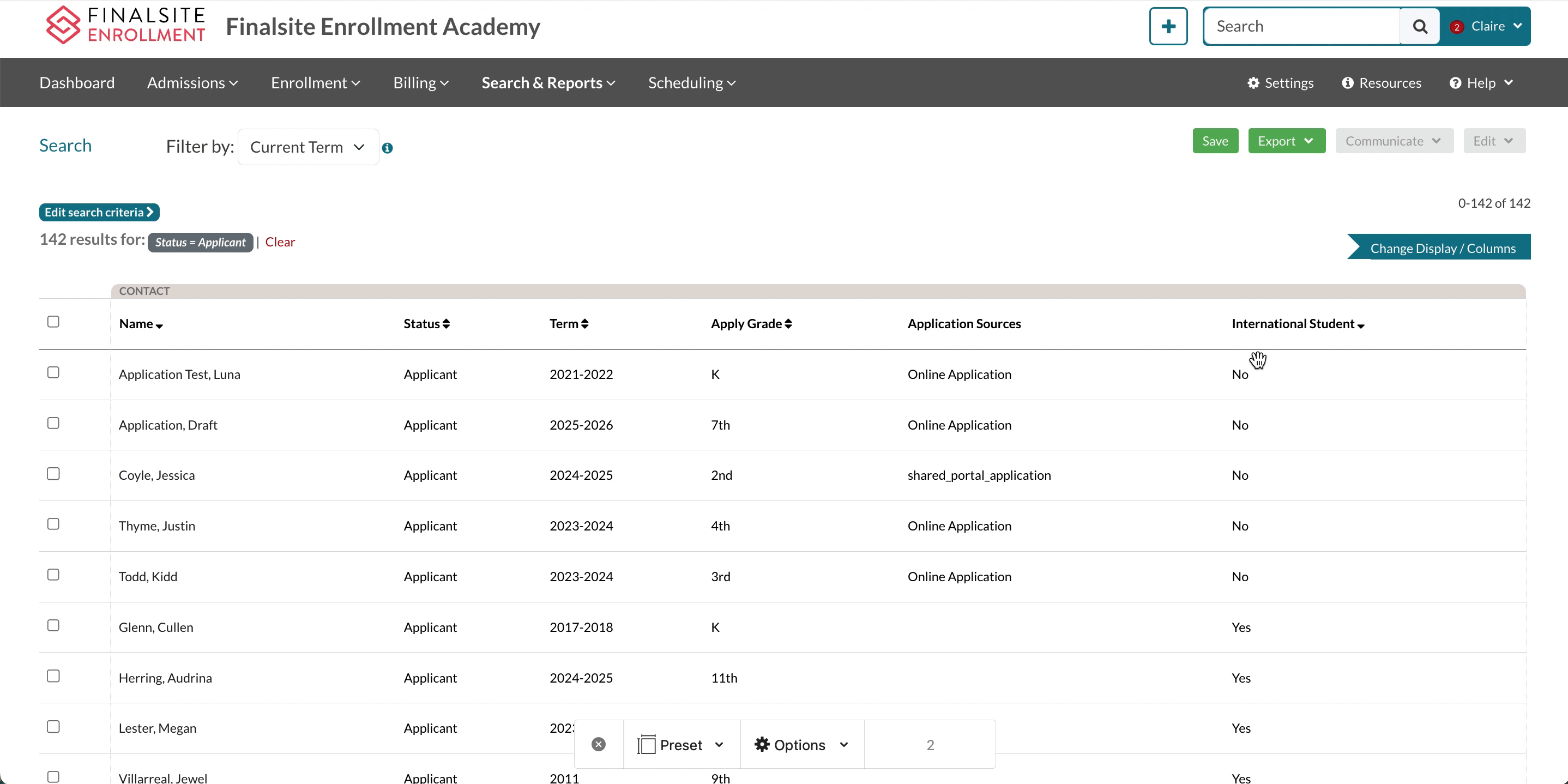 GIF of moving a field column order within a search