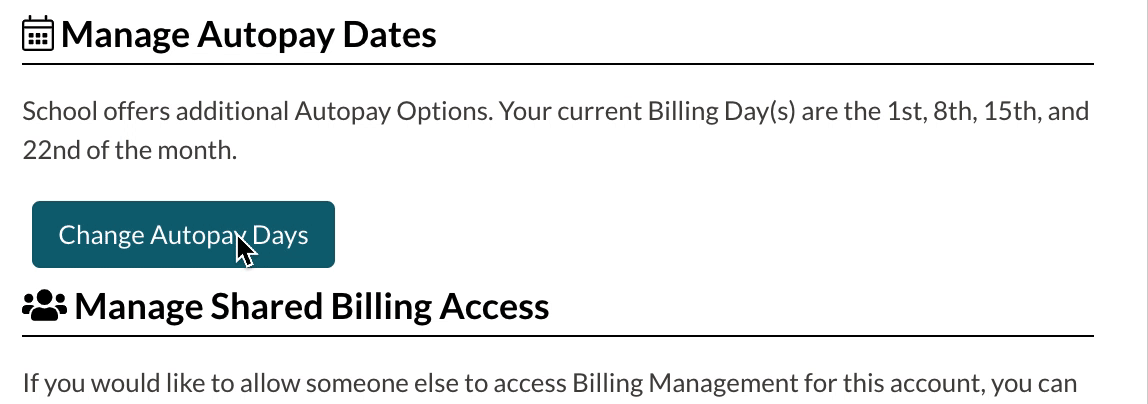 GIF of parent view of selecting a Billing Day.