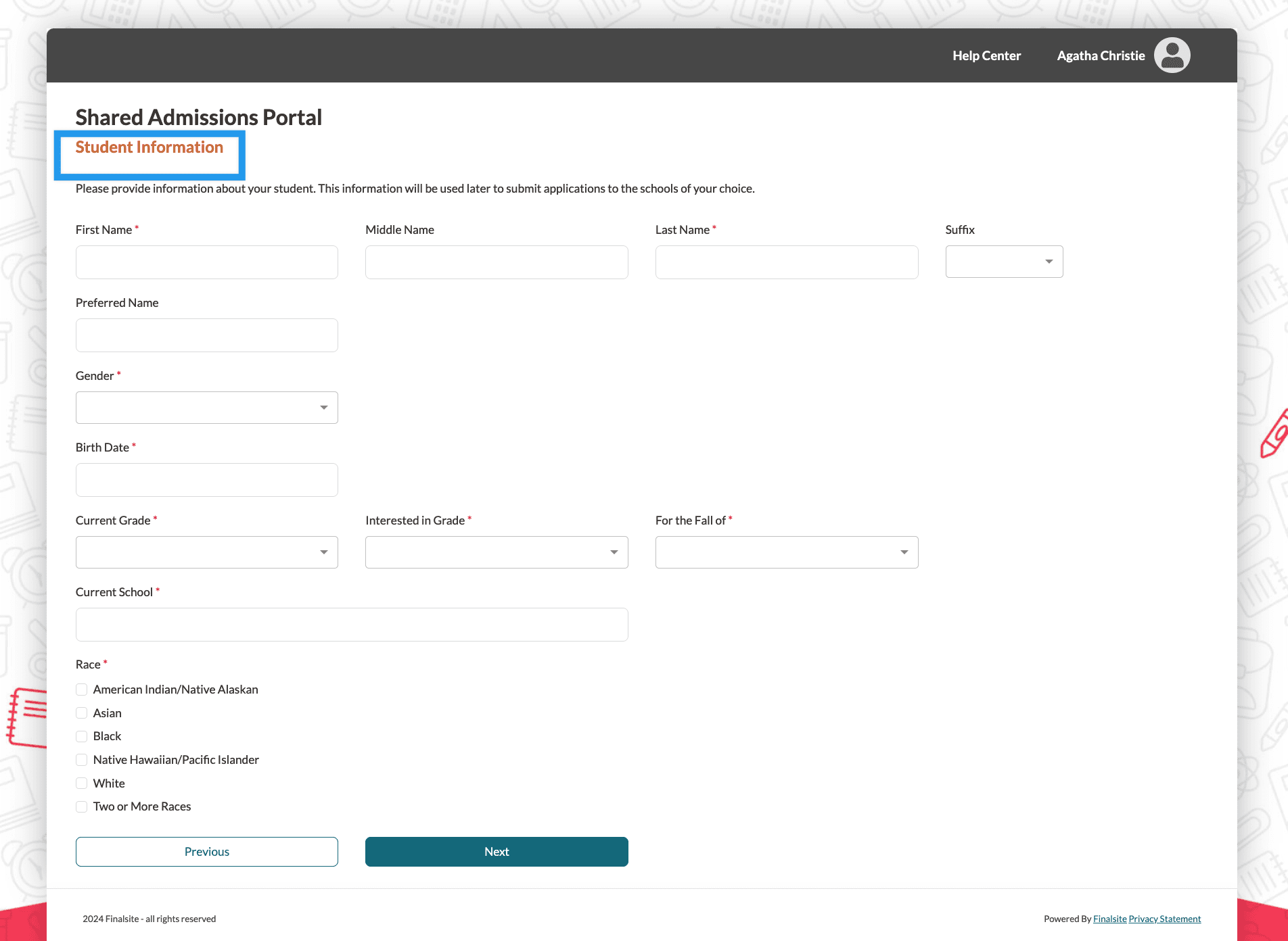 Blank Student Information form in Finalsite Explore (page 1).png