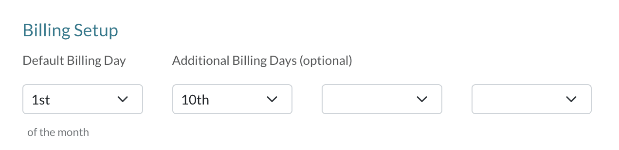 Addtional Billing Date Options with some dropwdowns left blank.