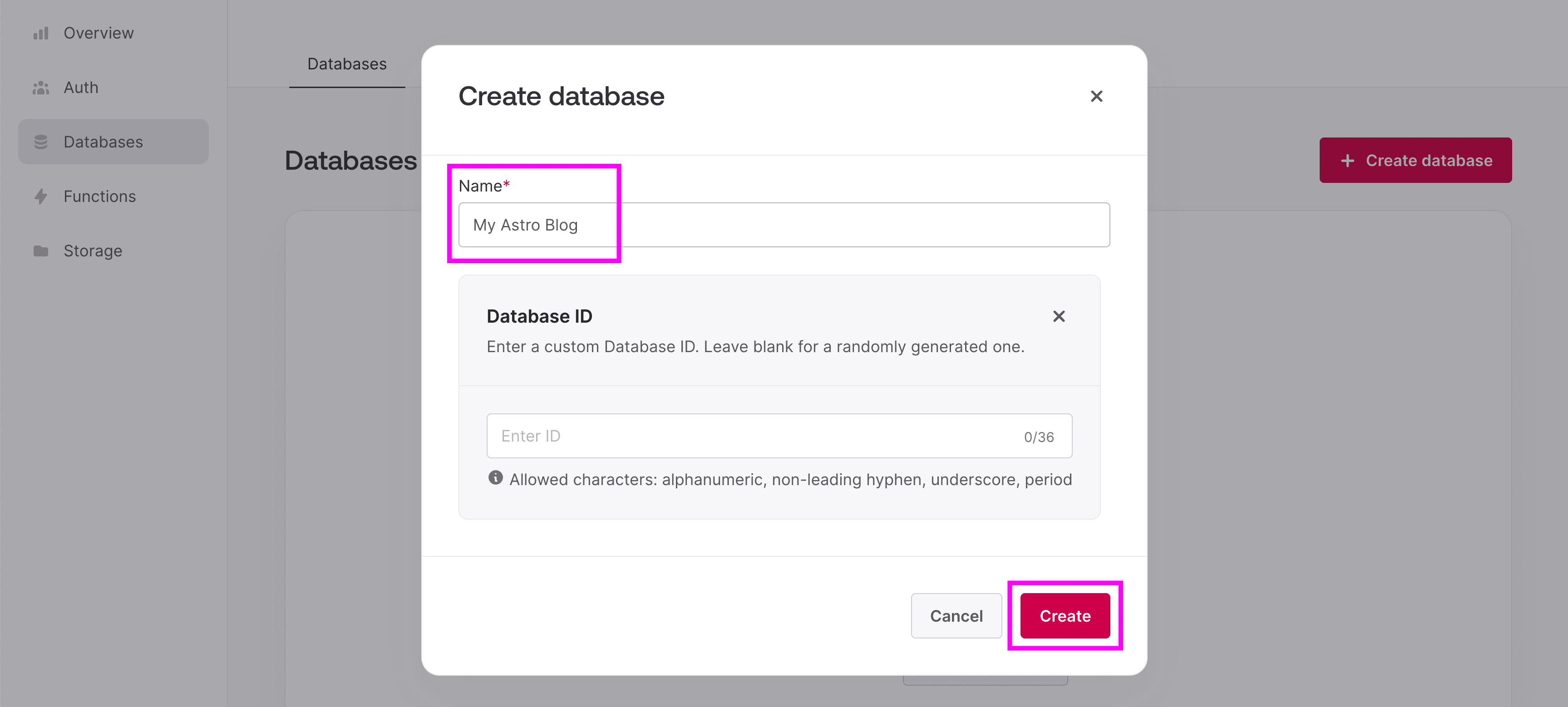 Creating a new Database