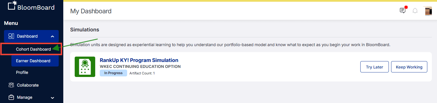 Previewing a Course and the included Units using the Cohort Dashboard ...